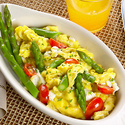 Asparagus Scramble with Herbed Cream Cheese and Tomatoes