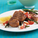 Lamb Chops with Feta, Tomato, Asparagus